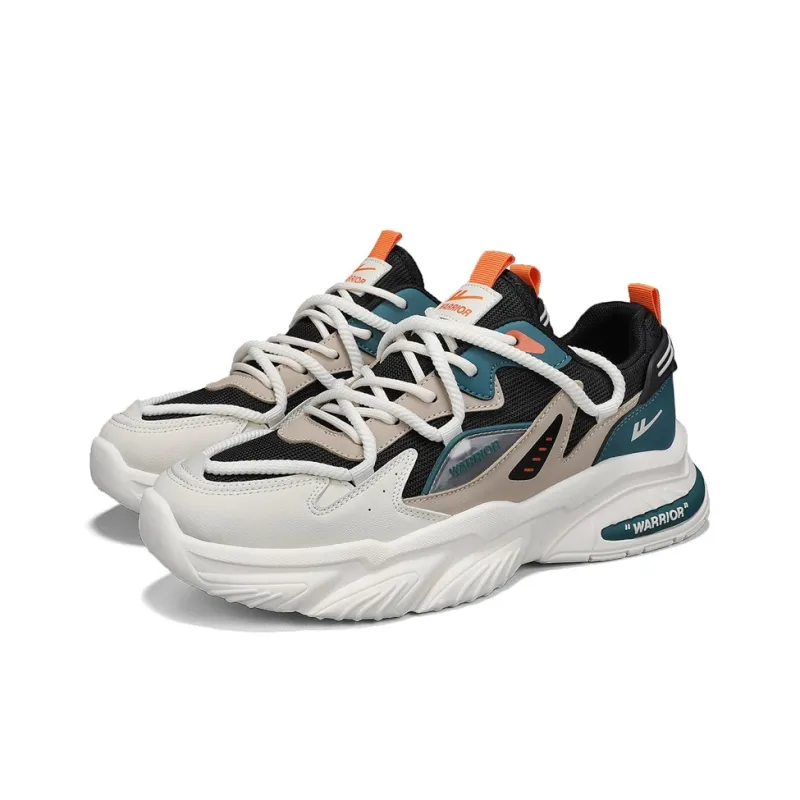Warrior Durable Breathable Lightweight Low-Top Chunky Sneakers Men's Beige Red Blue-17