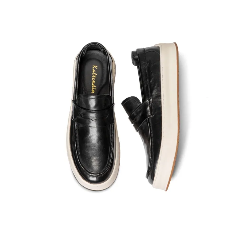 Kaltendin British Commute Vintage Loafers Men's Black-3