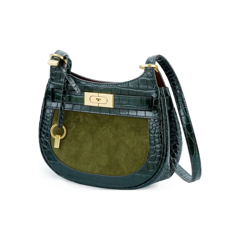 TORY BURCH Lee Radziwill Leather Saddle Bag Crossbody Shoulder Bag Women's Dark Green-1