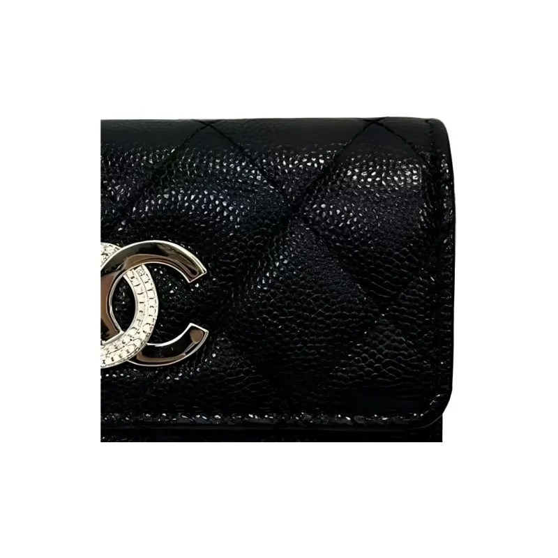 CHANEL Leather Wallet Women's Black-2
