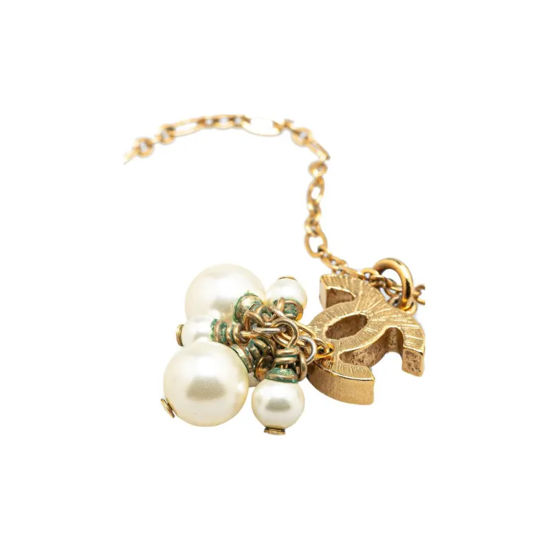CHANEL 2007 Plated Cc Faux Pearl Pendant Necklace Costume Necklace-2