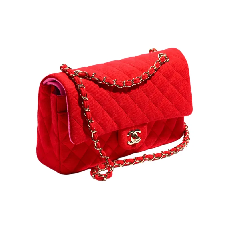 CHANEL Classic Flap CF23C Early Spring Wool Crossbody Bag, Shoulder Bag Women's Red-1