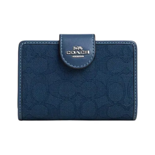 COACH Corner Zip Calfskin Wallet Medium Size Women's Marine Blue