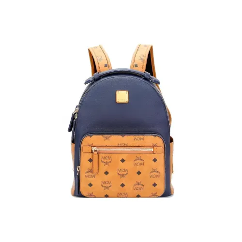 MCM Stark Danube Cow Leather Gym Unisex Navy Cognac