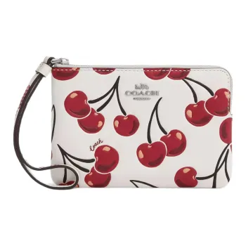 COACH Corner Zip Leather Clutch Mini Women's Chalk