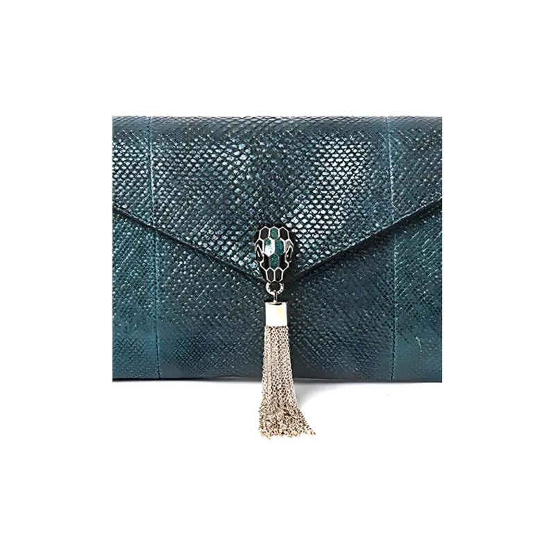 BVLGARI Snake Skin Clutch Women's Green-4