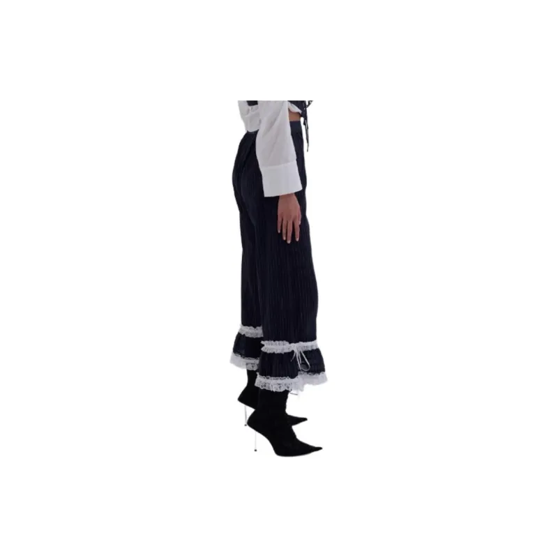 Selkie Collection FW24 Casual Pants Women's Dark Blue Dotted Line Print-3