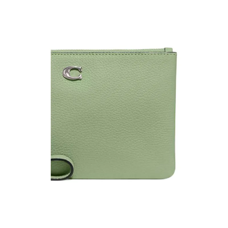 COACH Wristlet Grain Leather Wrist Bag Clutch Trumpets Women's Silver & Light Pistachio-3