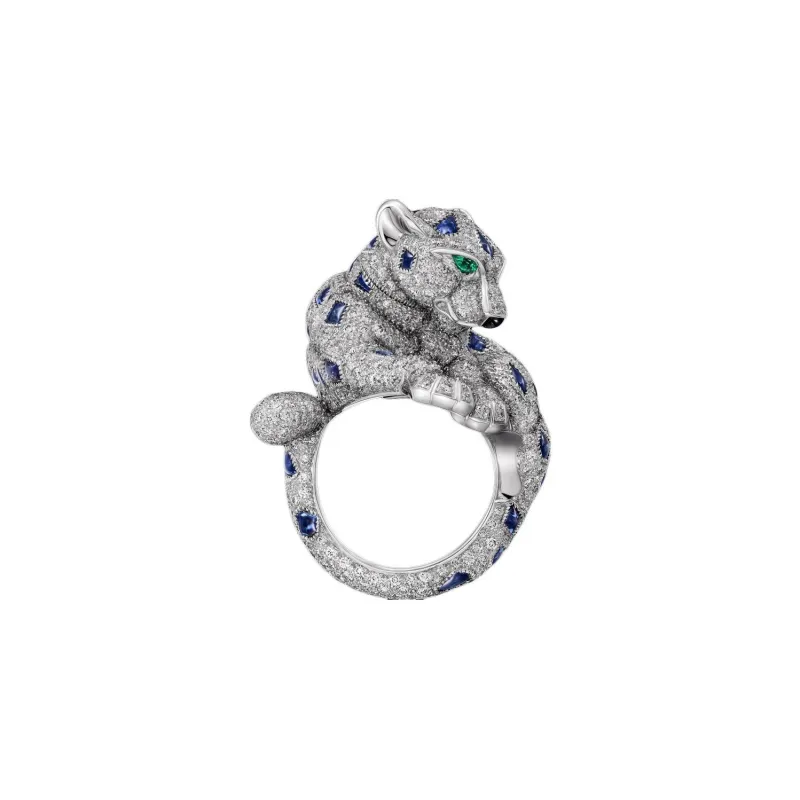 CARTIER White Gold Sapphire Emerald Onyx Diamond Rings Unisex Silver-3
