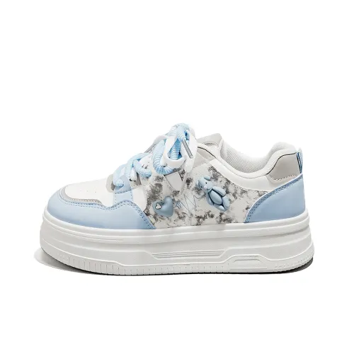 HUANQIU Anti Slip And Wear Resistant Lightweight Low Top Skateboard Shoes Women's White Blue