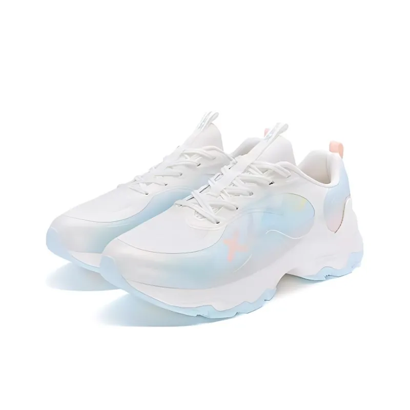XTEP Man Dance Cushioning Wear Resistant Low Top Running Shoes Women's White Blue Pink-2