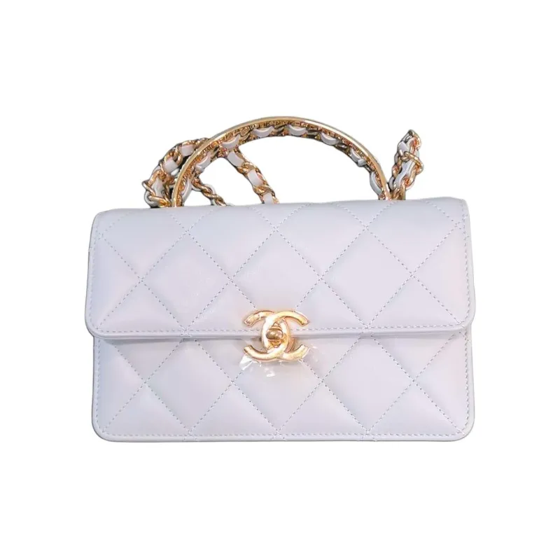 CHANEL Bright Calfskin Shoulder Bag, Crossbody Bag, Handbag Mini Women's Gray Blue-0