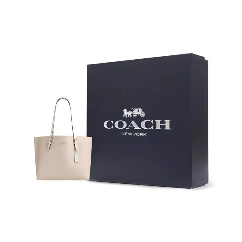 COACH Mollie Artificial Leather Tote Bag, Shopping Bag, Handbag Large Size Women's Sand Yellow & Chalk White-4