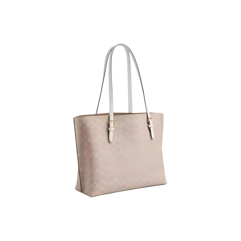 COACH Mollie Artificial Leather Tote Bag, Shopping Bag, Handbag Large Size Women's Sand Yellow & Chalk White-1