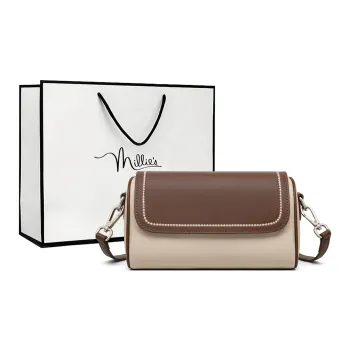 MILLIE'S Cow Leather Cylinder Bag, Crossbody Bag, Pillow Bag, Shoulder Bag Women's Ecru & Coffee