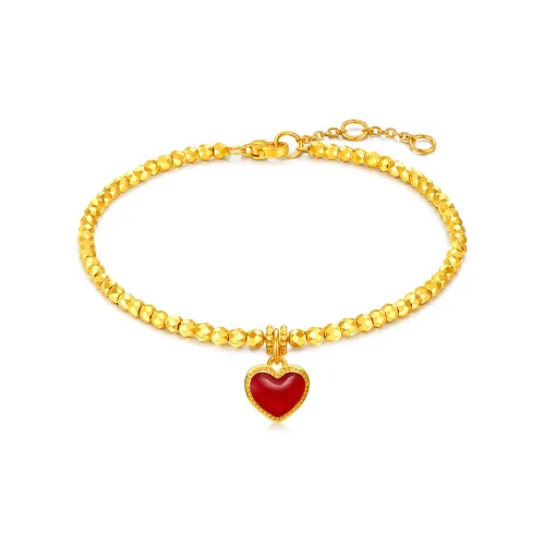 LUKFOOK JEWELLERY Little Red Heart Disco Bead Jewelry Enamel Craft Solid Gold Priced In Gram Gold Bracelet Women's