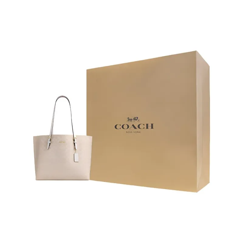 COACH Mollie Artificial Leather Tote Bag, Shopping Bag, Handbag Large Size Women's Sand Yellow & Chalk White-8