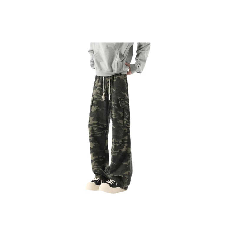TESTUNG Casual Pants, American Vintage Distressed Outdoor Commute Versatile Sports Wide Leg Style Unisex-10