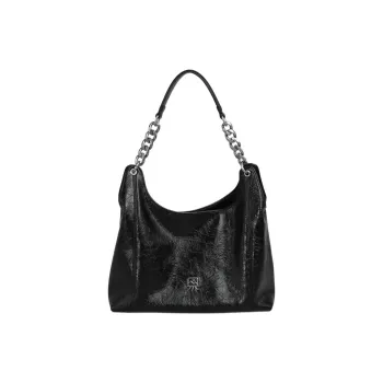 Kikawa Card PU Shoulder Bag Women's Black/Gray/Silver