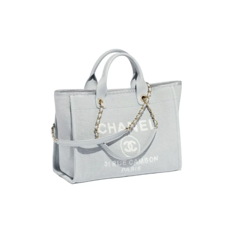 CHANEL Mixed Fiber With Calfskin Shoulder Strap Tote Bag, Shopping Bag, Shoulder Bag, Handbag Women's Gray-1