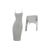 ◆ Soft Wife ◆ Gray[Slip Dress+Cropped Outer Cover Shirt]