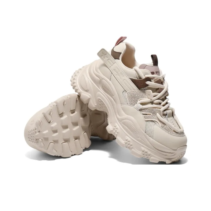 BELLE Height Increasing Coverage Low-Top Chunky Sneakers Women's Apricot-4