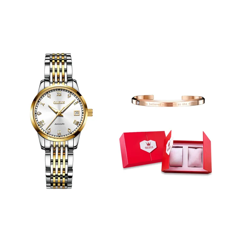 OLEVS Minimalist Series Mechanical Movement Watch Women's Watch White Dial-6