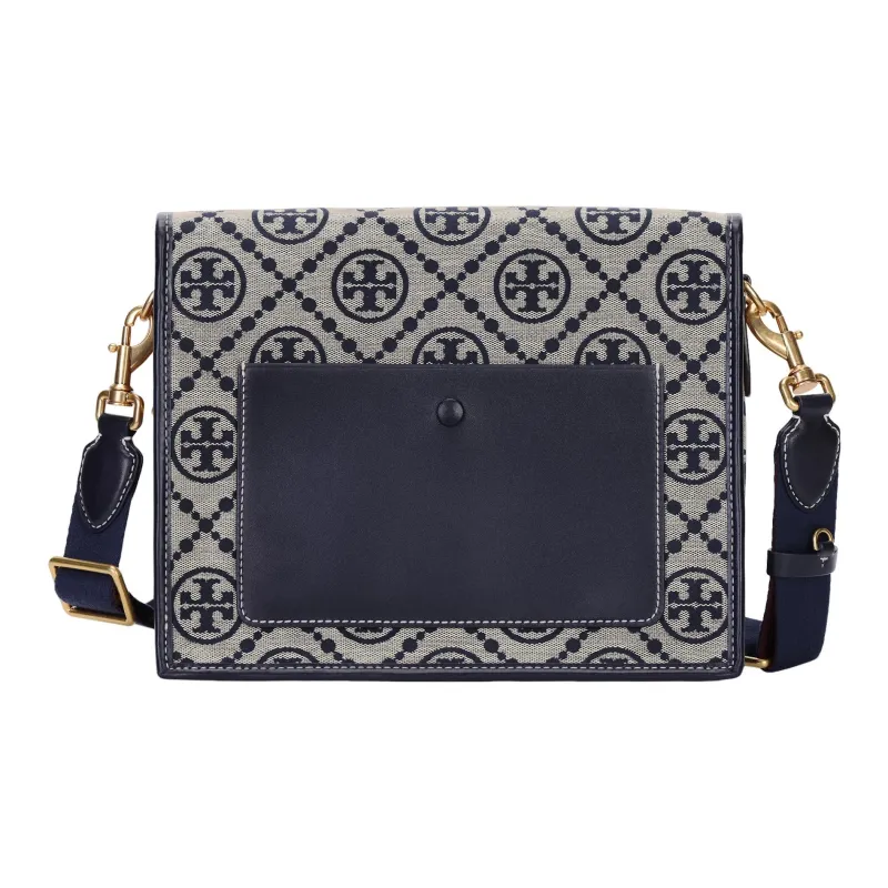 TORY BURCH T Monogram Jacquard Leather Messenger Bag, One Shoulder Handbag, Crossbody Bag Unisex Marine Blue-2