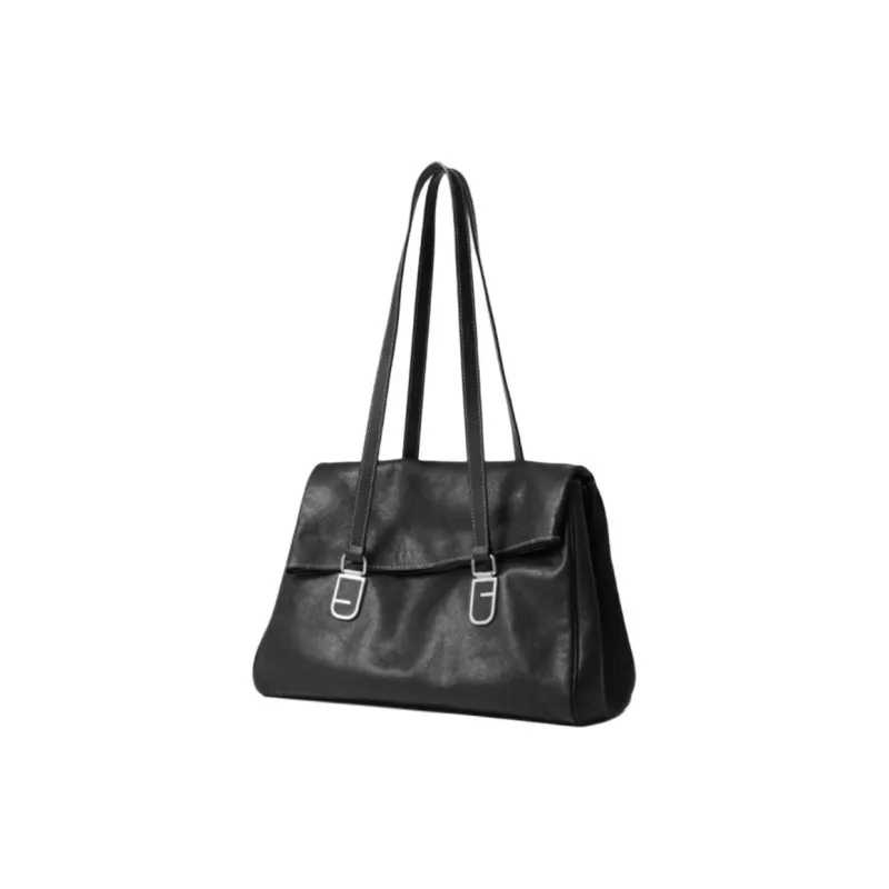 FION Cow Leather Tote Bag Shopping Bag Handbag Shoulder Bag Large Size Women's Classic Black/Caramel Brown-1