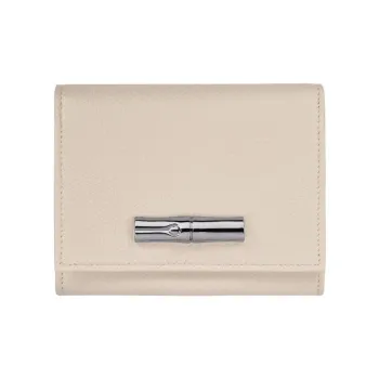 LONGCHAMP Le Roseau Cow Leather Wallet Women's Beige