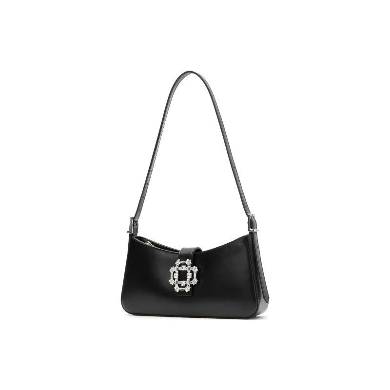 Staccato Cow Leather Shoulder Bag Medium Size Women's Nighttime Black-1