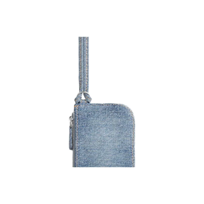 Balenciaga Le Cagole Washable Frayed Denim Coin Purse Women's Blue-4