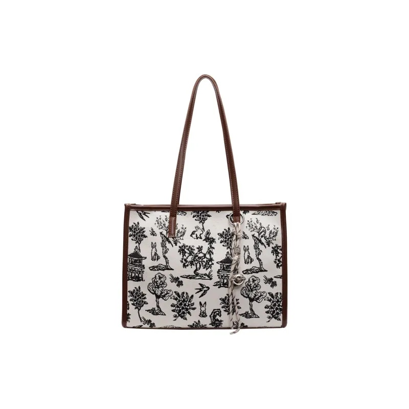 Versman Fabric Shoulder Bag Handbag Large Size Women's Black Brown-9