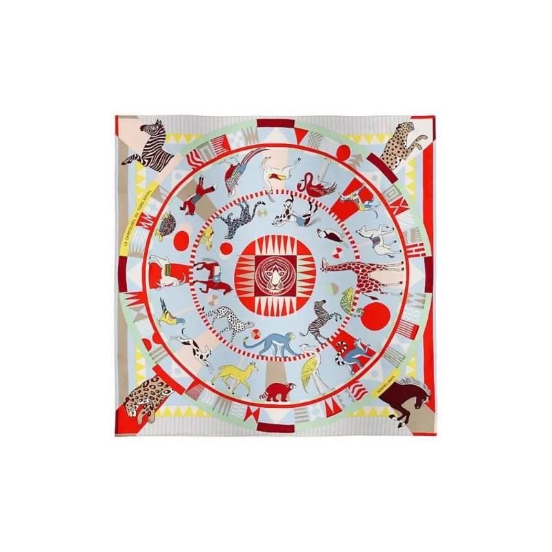 HERMES Mulberry Silk Scarves Women's Red/Sky Blue-0