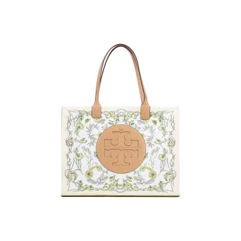TORY BURCH Ella Fabric Artificial Leather Tote Bag Shopping Bag Handbag Large Size Women's White Print