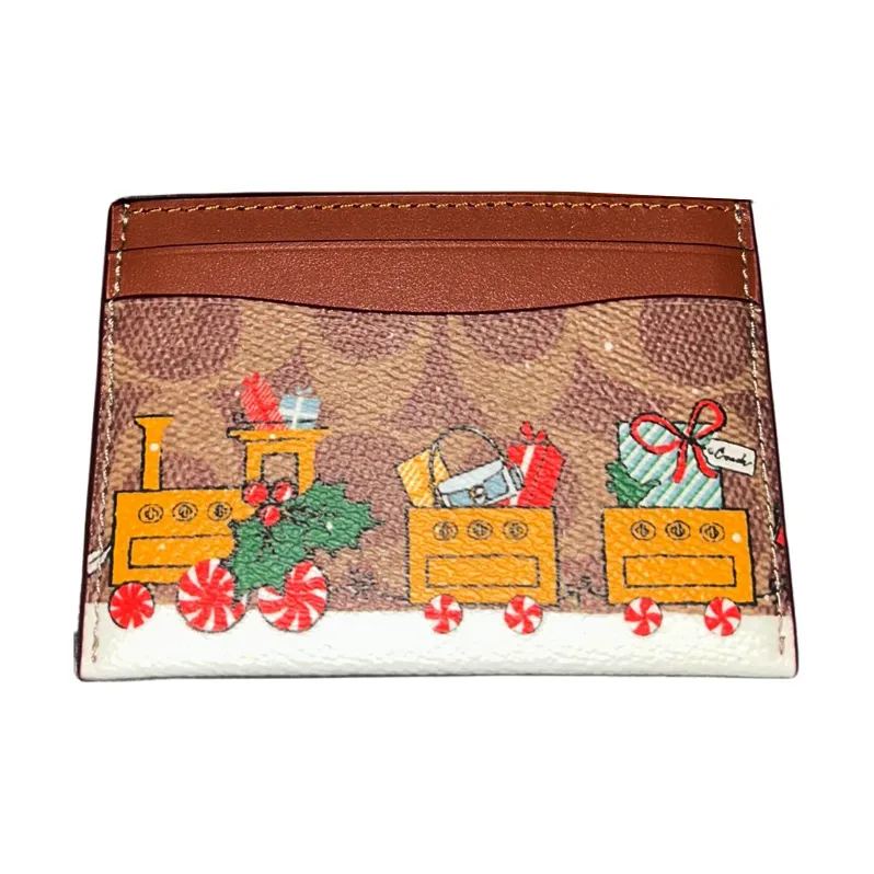COACH Coated Canvas Card Holder Mini Women's Tan With Caramel-1