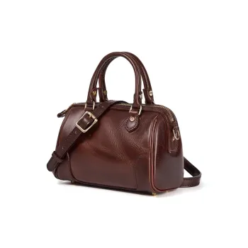 DIFENISE Vegetable Tanned Top Grain Cow Leather Boston Bag Classic Vintage Handbag Small Size Women's Multicolor