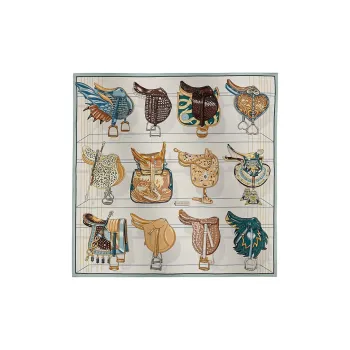 HERMES Mulberry Silk Silk Scarves Women's Blue Gray