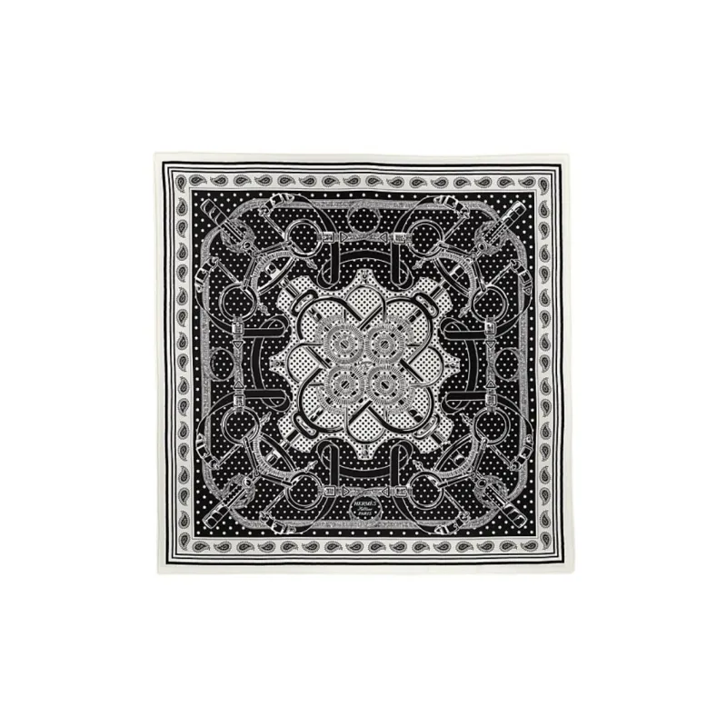 HERMES Silk, Mulberry Silk Scarves Women's Black White-0