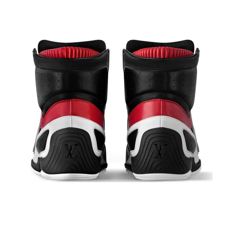 LOUIS VUITTON High Top Casual Shoes Men's Red Black-4