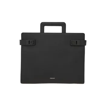 FERRAGAMO Hammered Texture Cow Leather Briefcase Men's Black