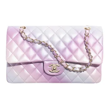 CHANEL Classic Flap CF Dyed Calfskin Shoulder Bag, Crossbody Bag Women's Purple & Blue & Pink