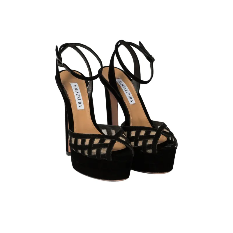 AQUAZZURA ROMANCE PLATEAU One Strap Sandals 13cm Women's Black-2