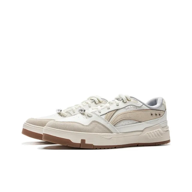 LiNing Common 80s Anti-Slip Wear-Resistant Low-Top Skateboard Shoes Men's White Beige-2