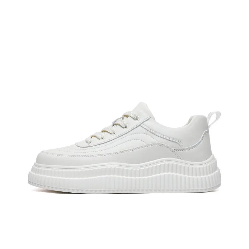 CEDAR HAN White Sneakers Slip Resistant Lightweight Height Increasing Low Top Skateboard Shoes Men's-0