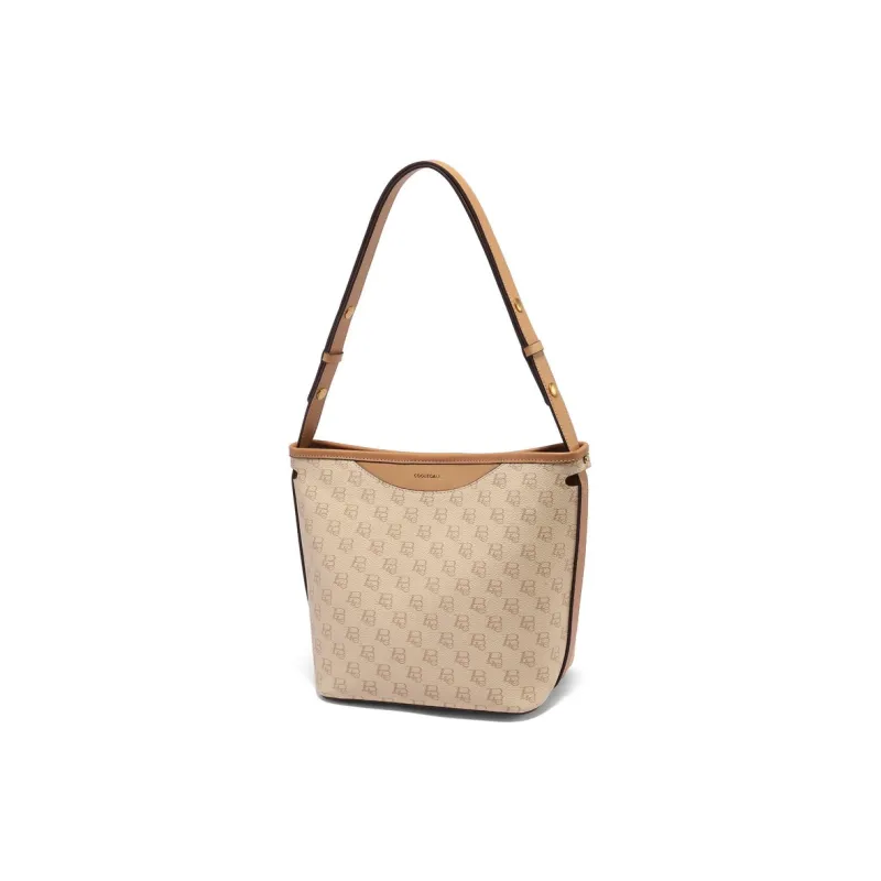 BELLE Premium Texture Shoulder Bag Medium Size Women's Coffee, Beige-12
