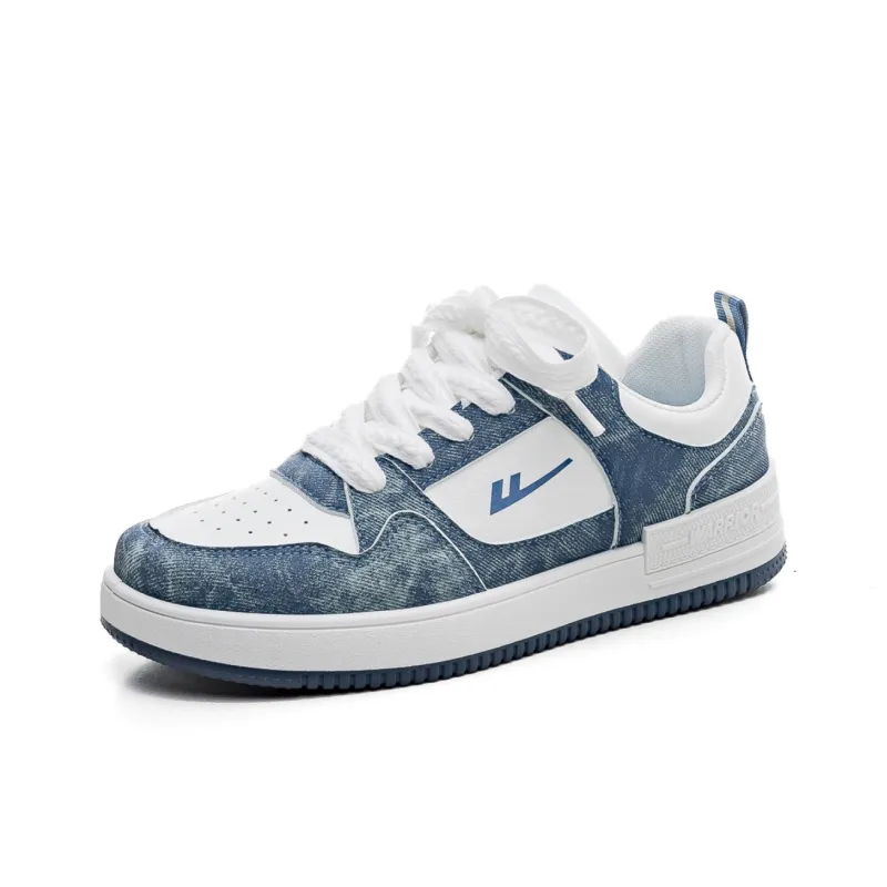 Warrior Lightweight And Breathable Low Top Skateboard Shoes Unisex Denim Blue White-1