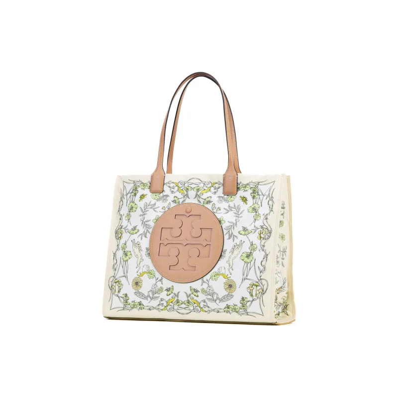 TORY BURCH Ella Fabric Artificial Leather Tote Bag Shopping Bag Handbag Large Size Women's White Print-1