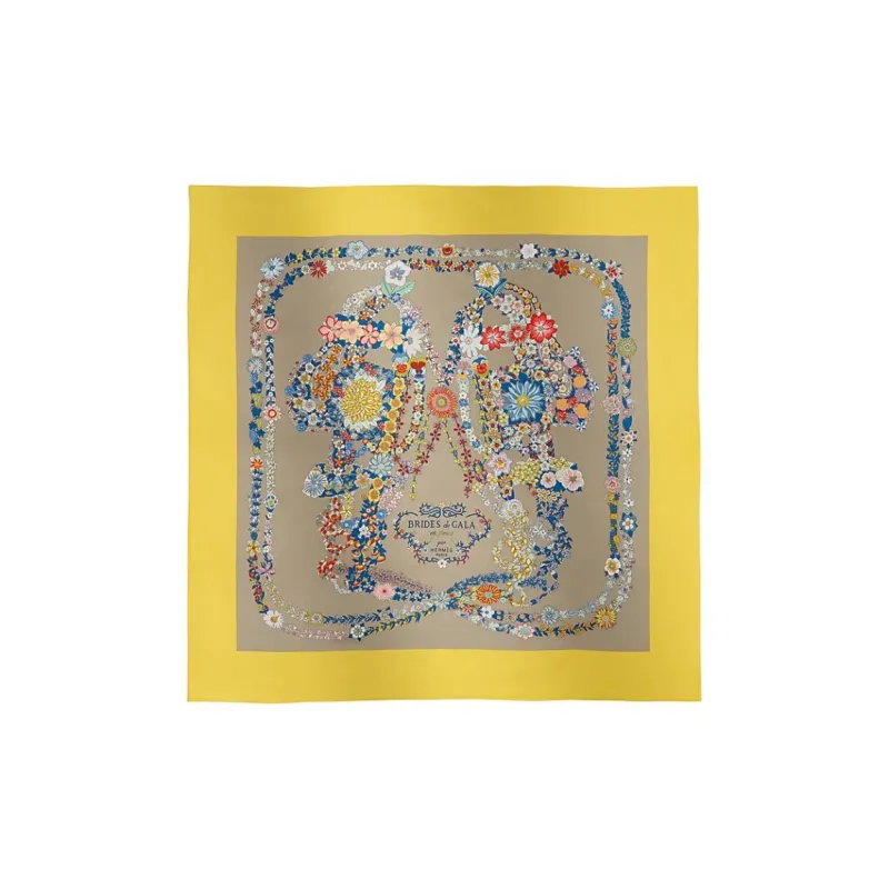 HERMES Mulberry Silk Scarves Women's Bright Yellow-0