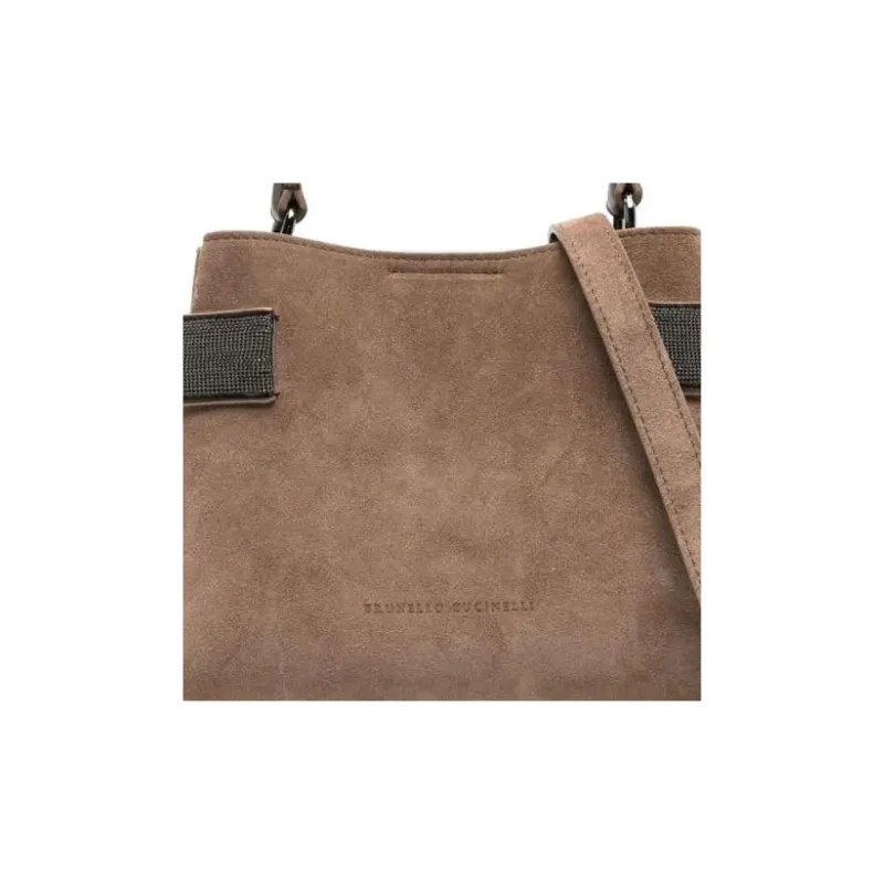 Brunello Cucinelli Monili Calf Suede Shoulder Bag Crossbody Bag Handbag Women's Light Brown-1